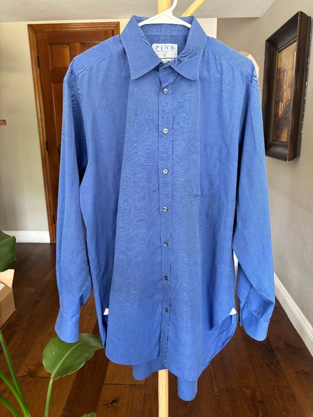 Thomas Pink Superfine Two-Fold Dress Shirt Solid Blue Men's XL